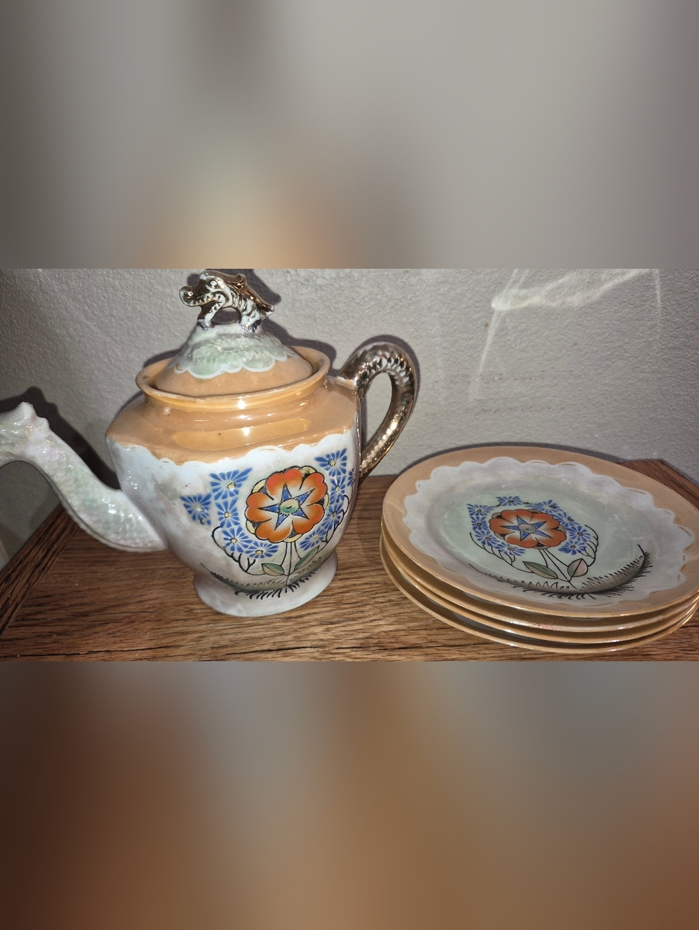 Vintage Japanese porcelain "Dragonware" tea set, likely manufactured 1930s-50s